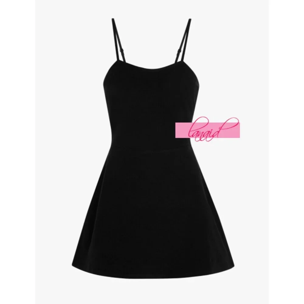 Alo Alosoft Courtside Tennis Dress Black Padded A-Line Fit And Flare Skater Mini